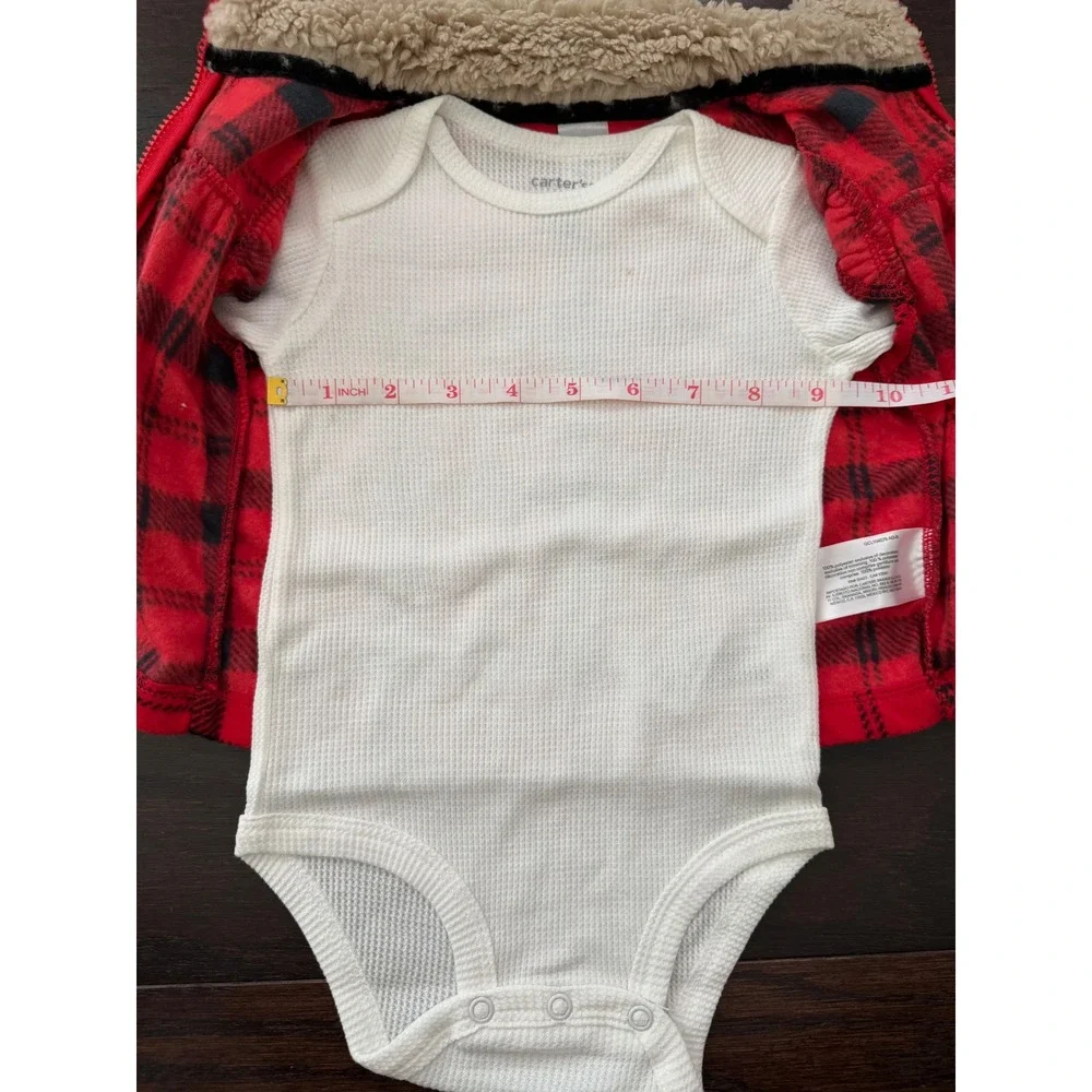 Carters Baby 9M 3Piece Buffalo Plaid Fleece Vest Bodysuit Leggings Set Red Black